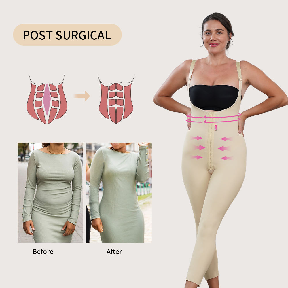Crotchless Post Surgery BBL Liposuction High Compression Full Body Garment Shapewear Shaper Bodysuit For Women 05