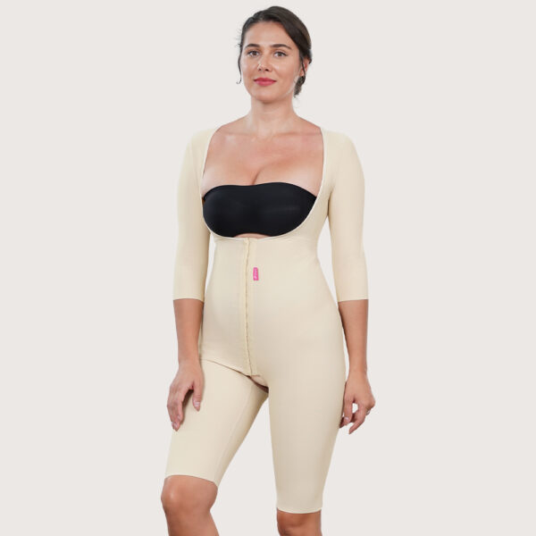 Post-Surgical Shapewear Reinforced Bodysuit With Sleeves And Layered Panels - Short Length